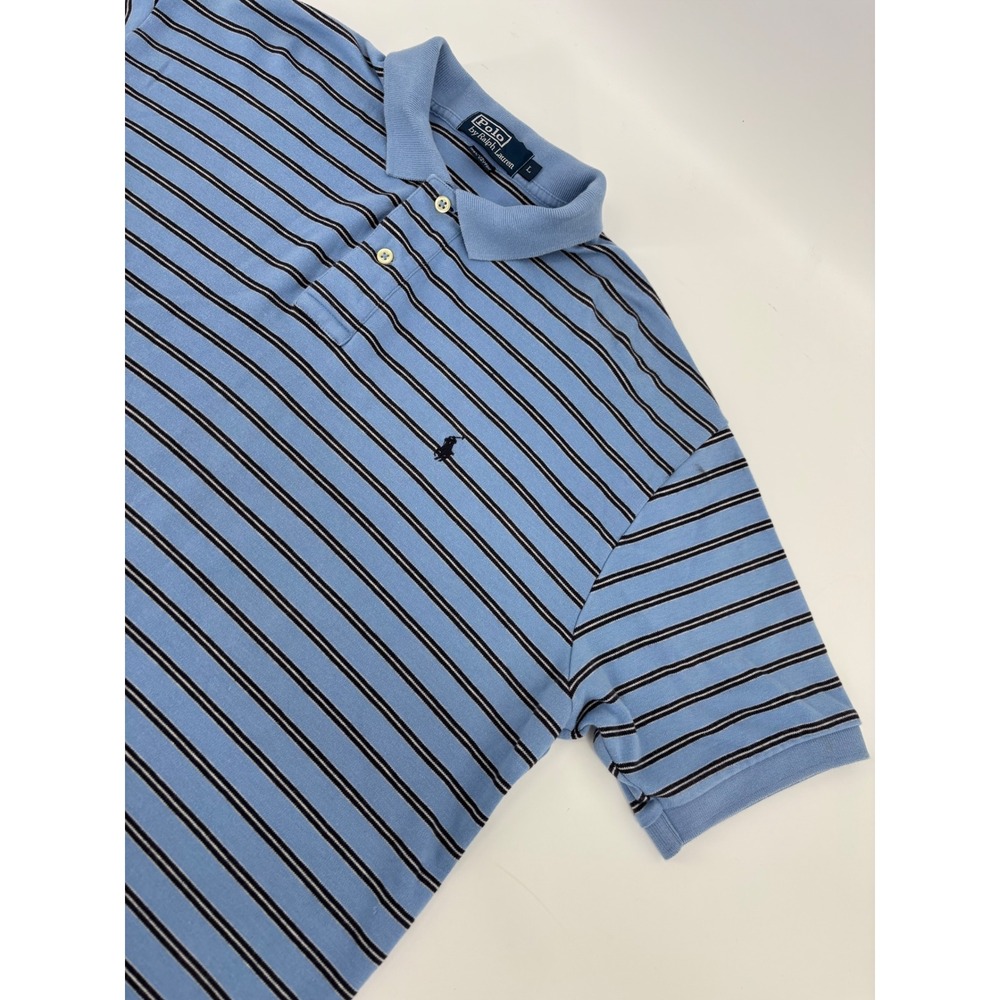 Polo Ralph Lauren Mens Large Blue Striped Short Sleeve Cotton Polo Shirt L